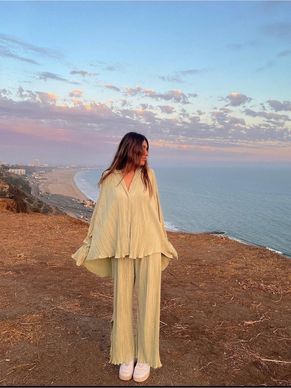 Light Sage Pleated Two-Piece Set